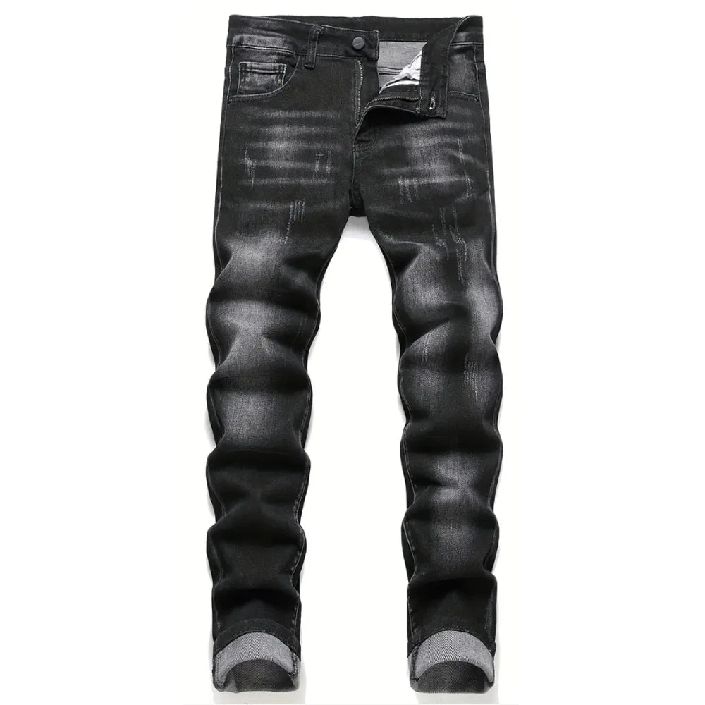 Men's Stretchy Denim Jeans For Men Simple Slim Casual Straight Fashion Classic Pants Cargo Denim Jeans Solid Streetwear Trousers
